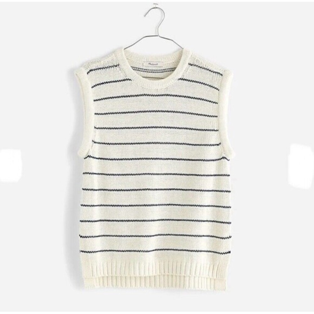 Madewell Cream Knit Sweater‎ Vest Sz XXS Stripe Cotton Linen NWT NQ977